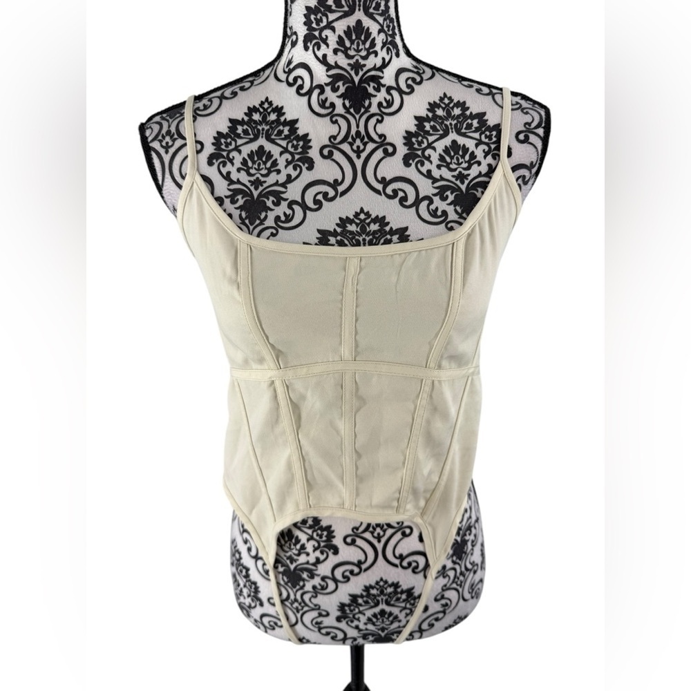 PrettyLittleThing Cream Satin Corset Top 8 | Boned Bustier Zip-Back Structured